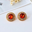 Fashion gold 2017 red crystal Round earrings new full bore clip intermediate glass earring jewelrys free shipping