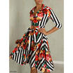Women Half Sleeve Colorful Striped Casualt Dress Formal Party Bodycon Dress