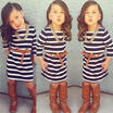 Princess Baby Girls Dress Kids Striped Party Dresses Long Sleeve Casual Clothes