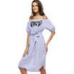 Trendy Off The Shoulder Half Sleeve Embroidery Stripe Tie Dress for Women