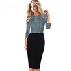 New Style Autumn Print Patchwork Women 34 Sleeve Vintage Pinup Casual Work Office Party Bodycon Sheath Dress