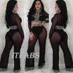 Womens Two-Piece Outfits Long Sleeve Crop Top Wide Leg Pants Set Casual Jumpsuit
