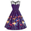 Flamingo Print Mesh Yoke Sleeveless Vintage Dress