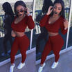 2pcs Women Crop Top BlousePants Two-piece Playsuit Bodysuit Jumpsuit Romper Set
