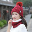 2Pcs Women Winter Scarf Hat Warm Set Solid Knitted Soft Cotton Bib Scarves