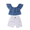 Toddler Baby Girls Sleeveless Tank Tops T shirtShorts Denim Outfits Set Clothes