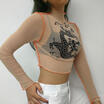 UK Women Sexy Long Sleeve See Through Fishnet Crop Top Tee Shirt Sheer Blouse