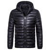 Mens Fashion Casual Solid Color Hoodied Side Pockets Long Sleeve Padded Down Jacket