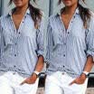 US STOCK Womens Casual Chiffon T-shirt stripe Print Blouses Long Sleeve Tops