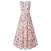 Vintage Round Collar Sleeveless Floral Embroidery See-through Mesh A-line Women Maxi Dress