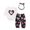 Flower Newborn Baby Girl Cotton Top Romper Long Pants Headband Outfit Clothes AU