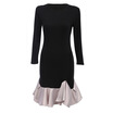 Trendy Long Sleeve Round Collar Knit Ruffle Color Blocking Asymmetric Hem Dress for Women