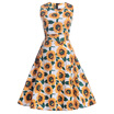 Sunflower Print Self-Tie Vintage Tea Dress