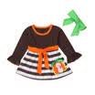 UK Toddler Long Sleeve Baby Kids Girls Striped Newborn Headband Dress 2Pcs Set