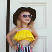 Fashion Girl Cute Kids 2Pcs Yellow TopFlower Striped Trousers In Summer