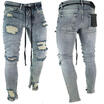 Mens Ripped Skinny Biker Jeans Destroyed Frayed Slim Fit Denim Long Pants yu