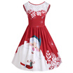 Christmas Lace Insert Santa Claus Print Party Dress