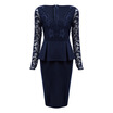 Sexy V Neck Long Sleeve See-through Lace Spliced Bodycon Women Dress
