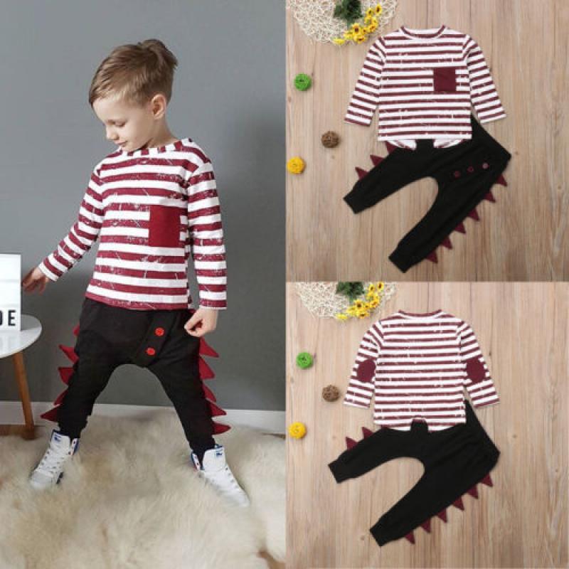 AU Stock Kid Baby Boy Striped Tops T-shirt Harem Pants Cotton Outfit Clothes Set