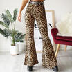 UK Women High Waist Leopard Print Pants Casual Wide Leg Flare Trouse Long Pants