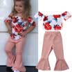 Summer Kids Baby Girl Flower Off-shoulder Top T shirtBell Bottoms Outfits Set