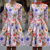 US Womens Floral Casual Dress Ladies 34 Sleeve Cocktail Party Maxi Dress Skirt