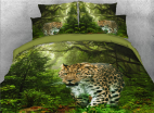 3D Leopard in Woods Printed 4-Piece Cotton Bedding Sets