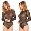 Womens Sexy Sheer Mesh Polka Dot Print Long Sleeves Bodysuit Leotard Top Blouse