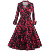 Long Sleeves Floral Print Surplice Dress
