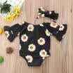 Adorable Newborn Kid Baby Girls Sunflower Romper Bodysuit Headband Outfits Set