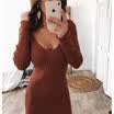NEW Women Autumn Winter V Neck Long Sleeve Knit Bodycon Sweater Jumper Dress