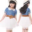 Girls Kids Teenager Denim And Tulle Stitching Tulle Dress Party Dresses UK Stock