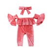 AU Newborn Kids Baby Girl Velvet Ruffle Romper Jumpsuit Headband Outfits Clothes