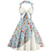 Halter Neck Floral Pin Up A Line Dress
