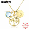 New Tree of Life Austria Crystal Round Small Pendant Necklace Sterling Silver Gold Choker Bijoux Collier Elegant Women Jewelry