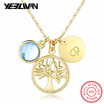 New Tree of Life Austria Crystal Round Small Pendant Necklace Sterling Silver Gold Choker Bijoux Collier Elegant Women Jewelry