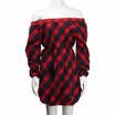 Womens Check Shirt Dress Womens Tartan Plaid Long SleeveOff Shoulder Mini Dress