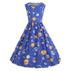 Vintage Round Collar Sleeveless Planet Print Women A-line Dress