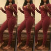 UK Women Sexy V-neck Knit Playsuit Bodycon Long Sleeve Jumpsuit Romper Trousers