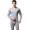 Seven Wolves Warm Underwear Men&39s Pure Cotton Patchwork Pants V-Neck Set Vintage Cotton Wool Sling Line Pants Pure Color V-neck 98165 Light Gray 3XL