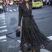 UK Womens Holiday Polka Dots Slit Ladies Maxi Long Sleeve Print Beach Dress