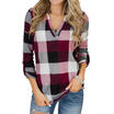 Women Fashion V-Neck Long Sleeve Shirts Check Plaid Casual Blouses Loose Tops US