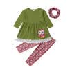 Toddler Kids Baby Girls Dress Tops Pants Leggings 3Pcs Outfits Cotton Clothes