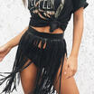 Fashion Hippie Boho Women Fringe Tassel PU Leather High Waist Short Skirt Summer