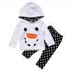 Christmas Kids Girls Snowman Ruffle Long Sleeve Hooded T-Shirt Dot Pants Outfits