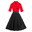 Vintage Color Block Buttoned Flare Dress