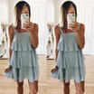 Women Summer Beach Dress Casual Sleeveless Fold Evening Party Short Mini Dress Z