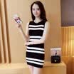 VIVAHEART Korean version of the black&white striped sweater ice hemp stretch in the long paragraph dress VWQZ172452 black M