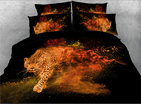 3D Leopard Printed Cotton 4-Piece Black Duvet Cover Sets