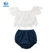 Cute Toddler Baby Kids Girl Cotton Lace Macrame Shirt Shorts Suit Outfit Set